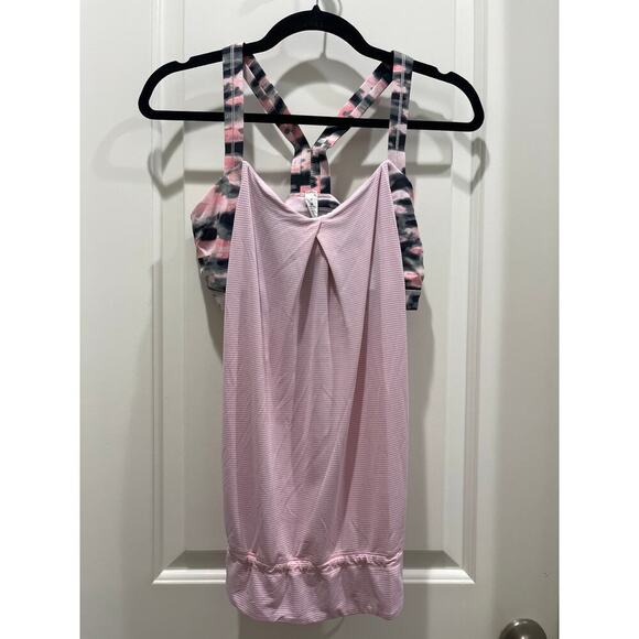 Lululemon Pink Wamo Camo Rest Less Tank Racerback Cinch Waist Sz 8 - Picture 2 of 7
